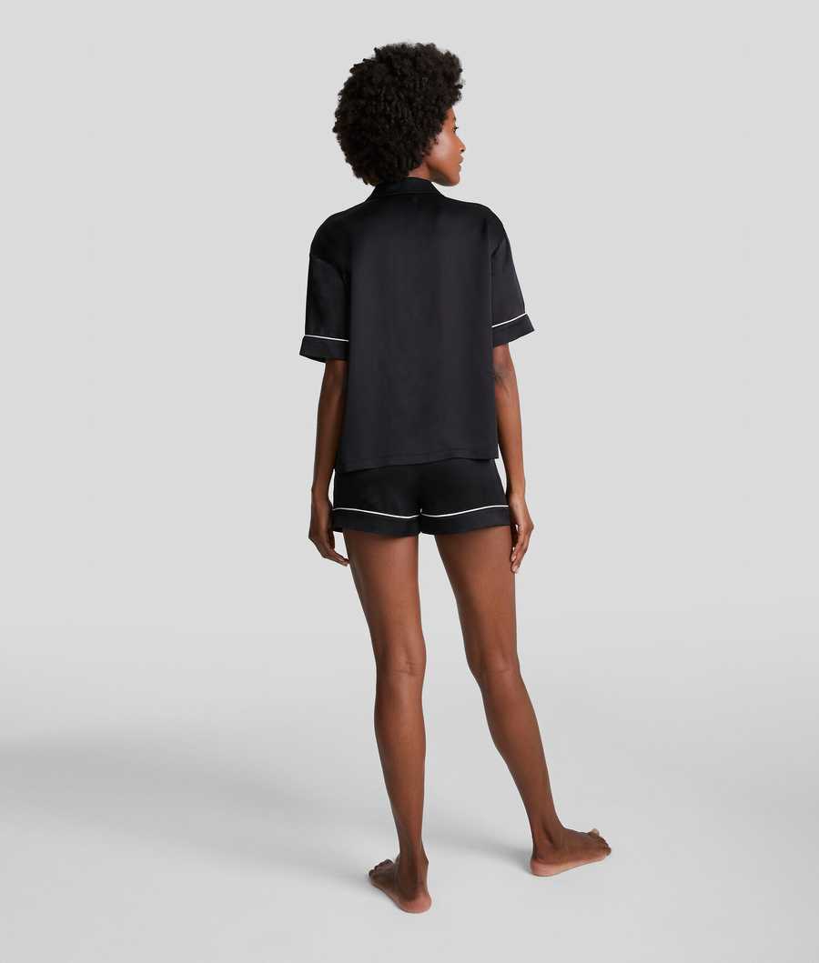 Black Women's Karl Lagerfeld Pipe-lined Short Pajama Set Sleepwear | TH038XEWY