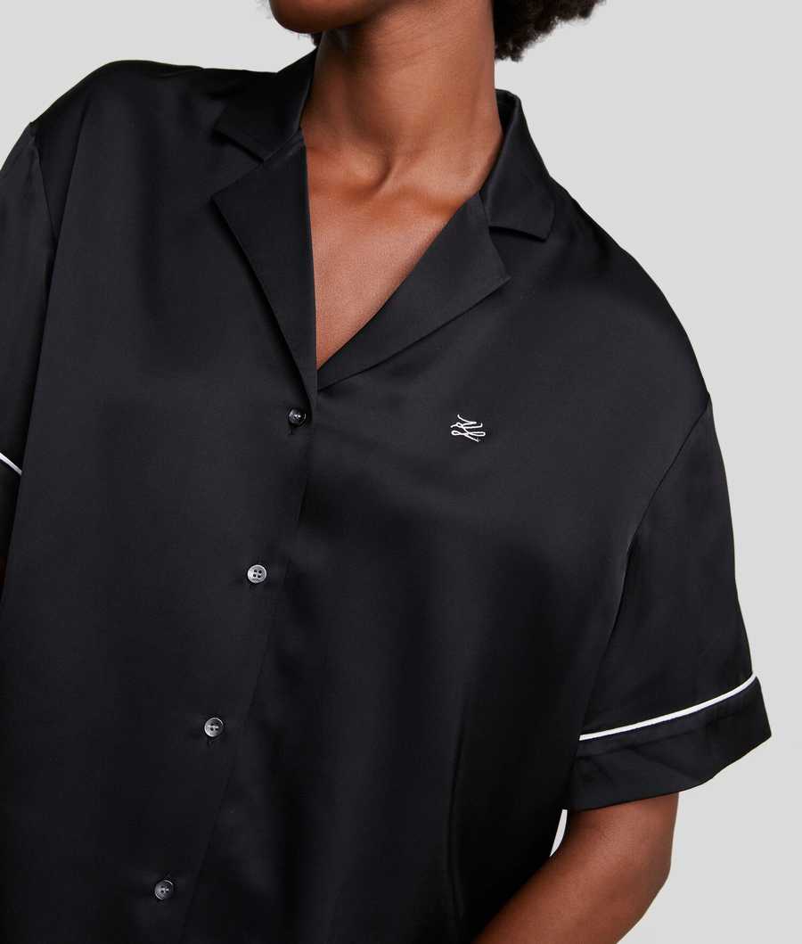 Black Women's Karl Lagerfeld Pipe-lined Short Pajama Set Sleepwear | TH038XEWY