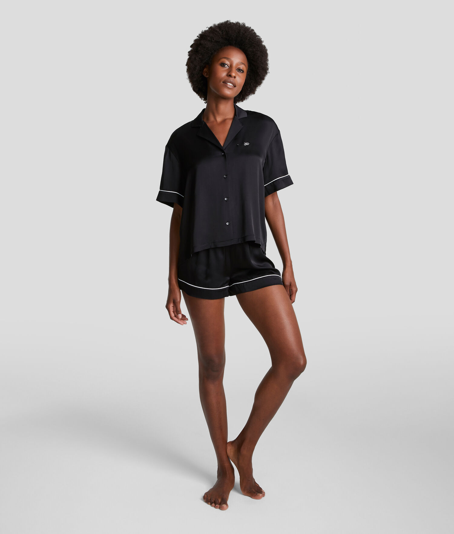 Black Women\'s Karl Lagerfeld Pipe-lined Short Pajama Set Sleepwear | TH038XEWY