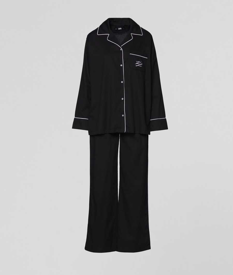 Black Women's Karl Lagerfeld Piped Pajama Set Sleepwear | TH543ZWQR