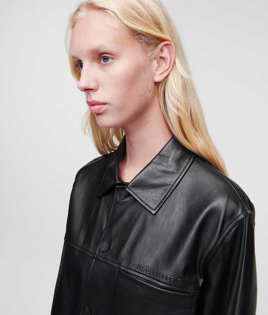 Black Women's Karl Lagerfeld Premium Leather Blouses | TH365ZHXP