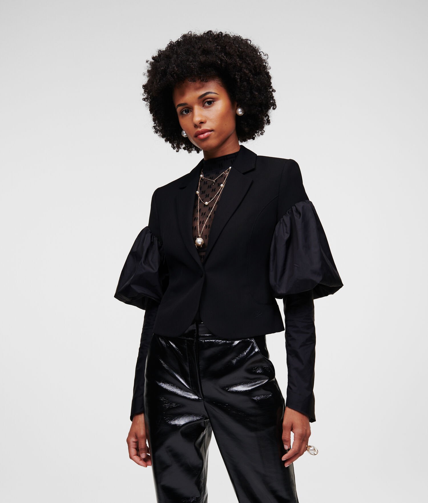 Black Women's Karl Lagerfeld Puff-sleeve Handpicked Blazers | TH571WRBY