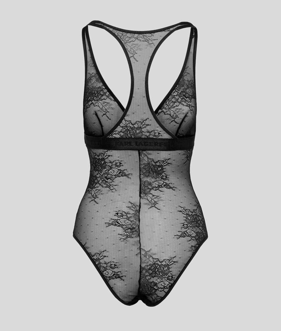 Black Women's Karl Lagerfeld Racerback Lace Bodysuit Underwear | TH542EJIX