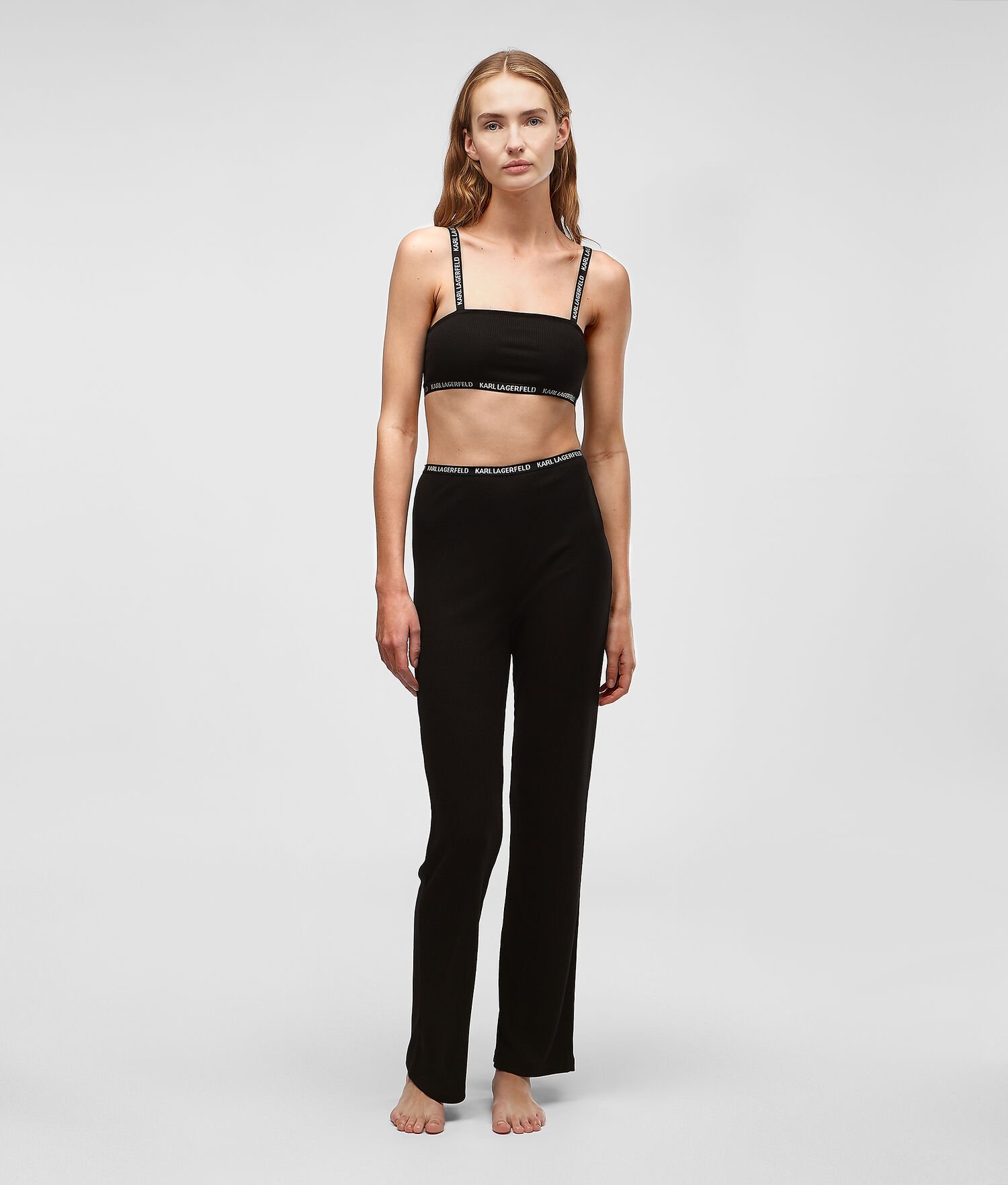 Black Women's Karl Lagerfeld Ribbed Loungewear Bandeau Loungewear | TH891XESF