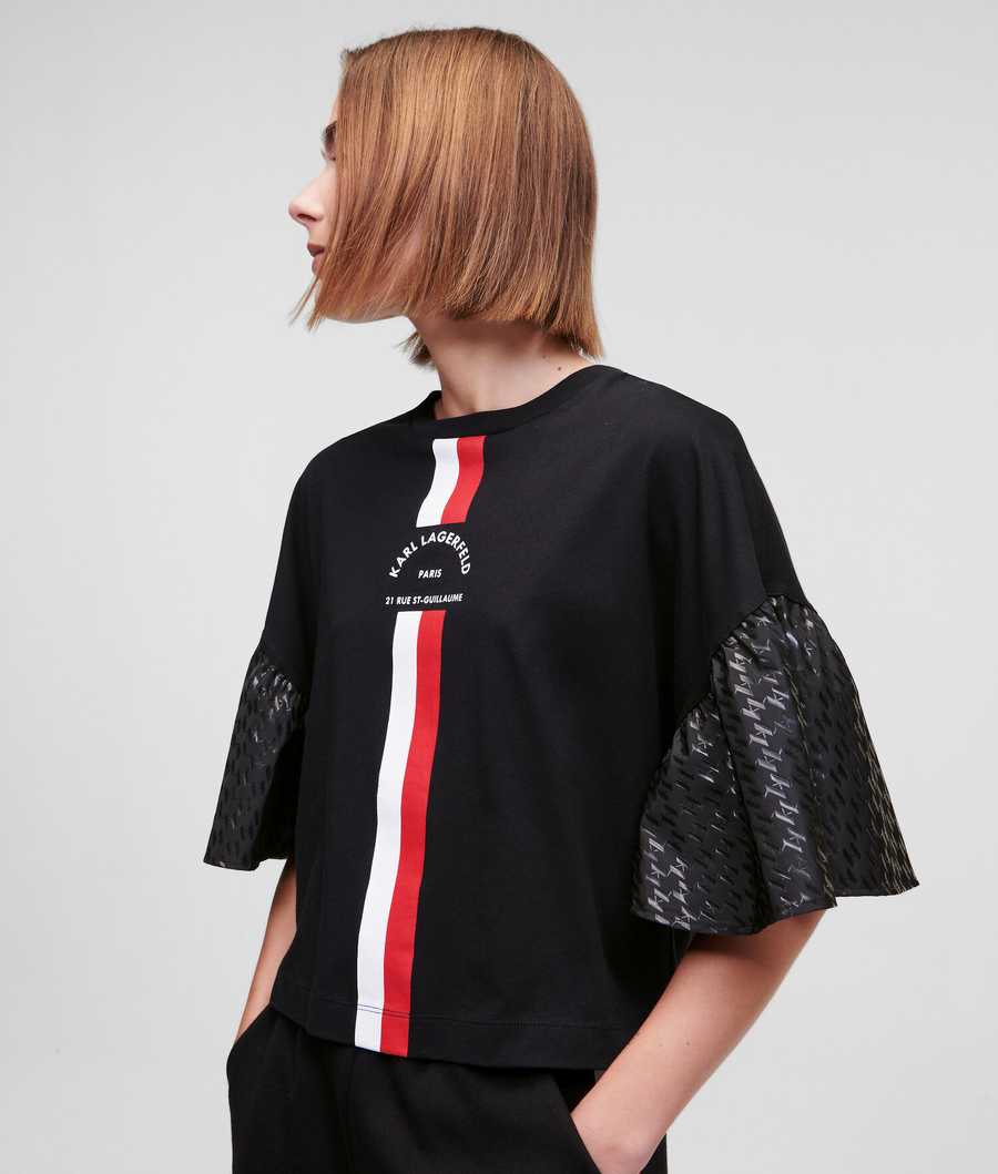 Black Women's Karl Lagerfeld Rue St-guillaume Puff-sleeve T-Shirts | TH013QBXM