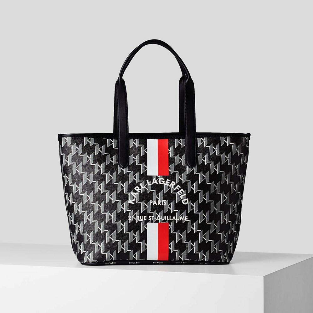 Black Women\'s Karl Lagerfeld Rue St-guillaume Kl Monogram East-west Tote Bags | TH049ZCJX