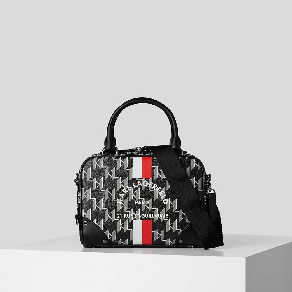 Black Women\'s Karl Lagerfeld Rue St-guillaume Kl Monogram Small Bowling Bag | TH135TVHP