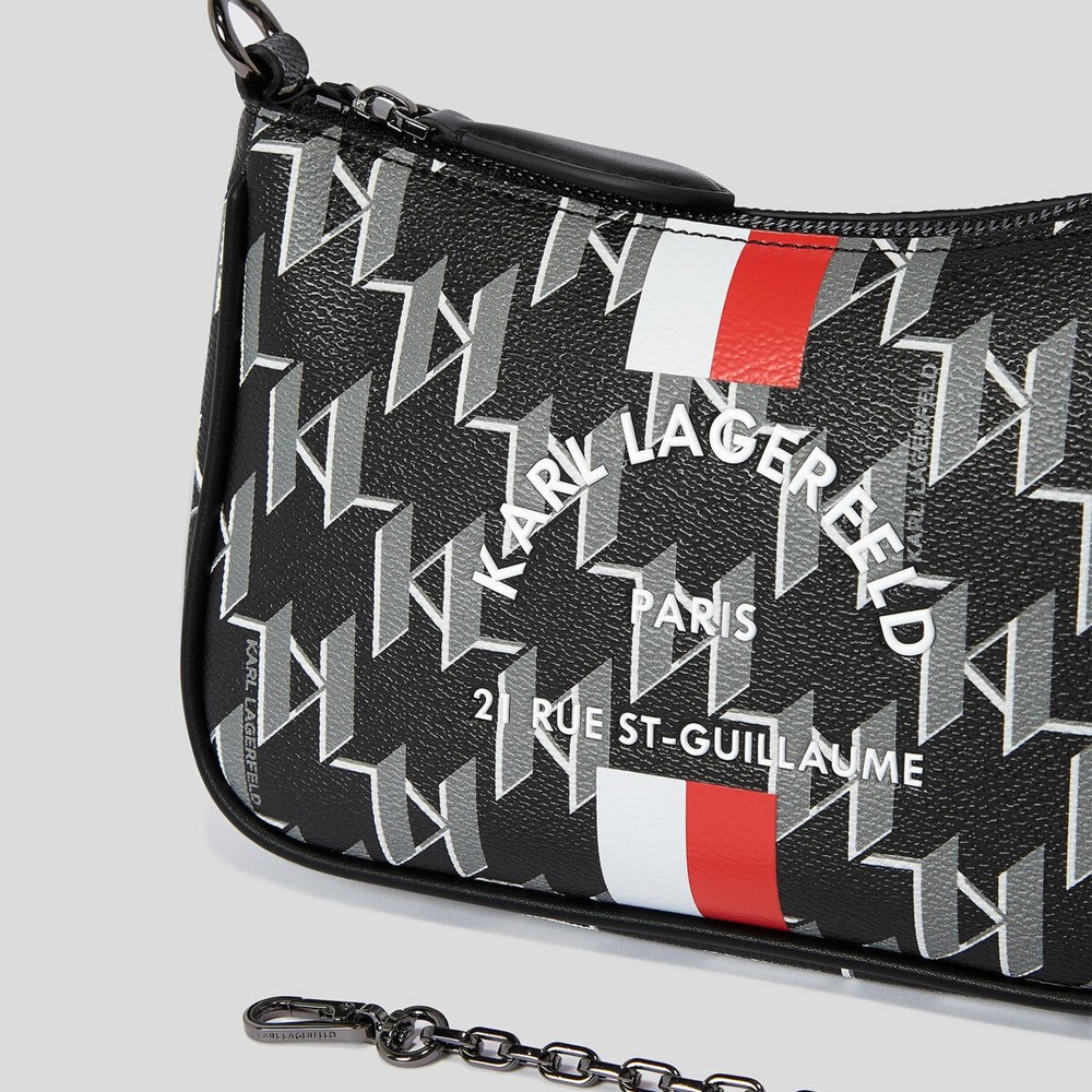 Black Women's Karl Lagerfeld Rue St-guillaume Kl Monogram Shoulder Bags | TH159QYCO