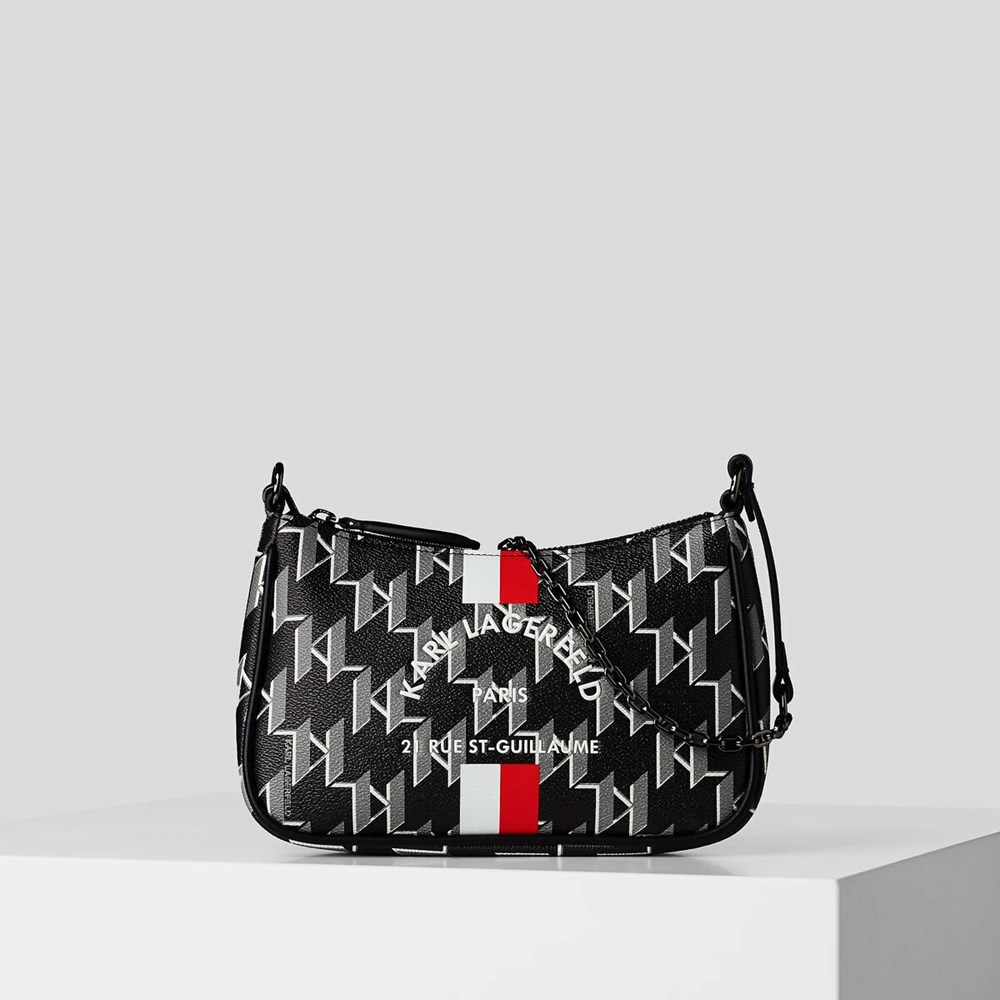 Black Women\'s Karl Lagerfeld Rue St-guillaume Kl Monogram Shoulder Bags | TH159QYCO