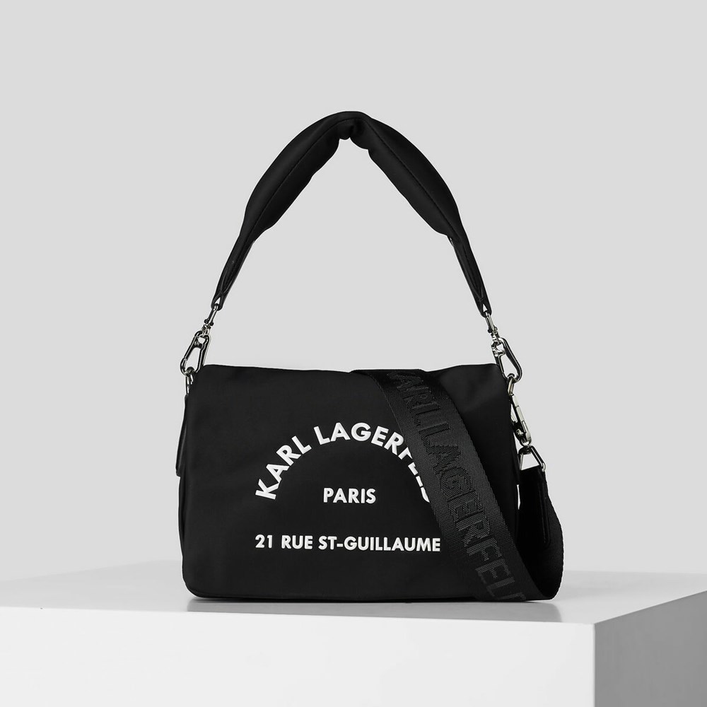 Black Women\'s Karl Lagerfeld Rue St-guillaume Nylon Shoulder Bags | TH261SVWA