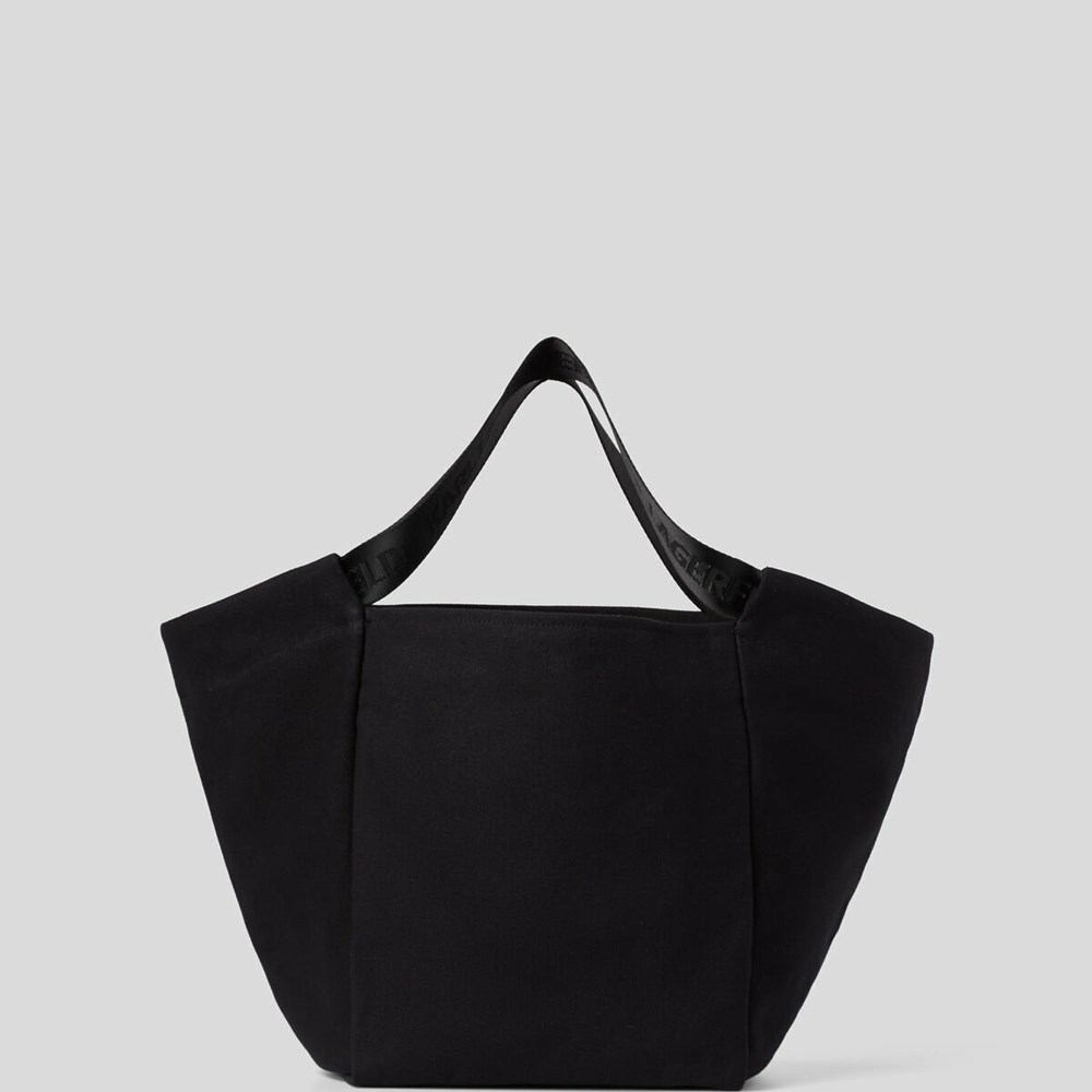 Black Women's Karl Lagerfeld Rue St-guillaume Canvas Shopper Tote Bags | TH973LVDS