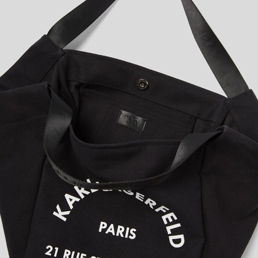 Black Women's Karl Lagerfeld Rue St-guillaume Canvas Shopper Tote Bags | TH973LVDS