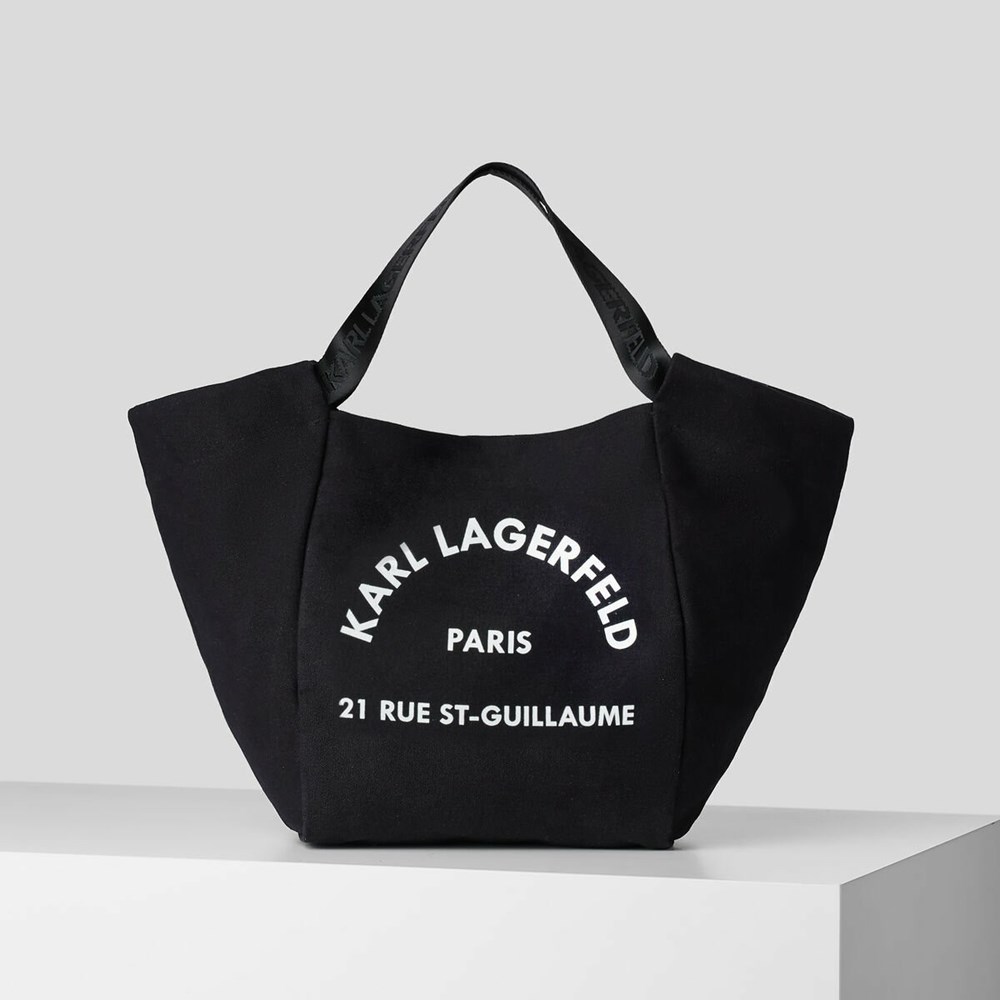 Black Women\'s Karl Lagerfeld Rue St-guillaume Canvas Shopper Tote Bags | TH973LVDS