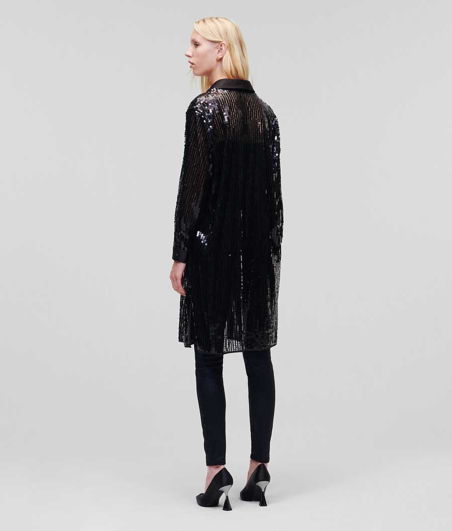 Black Women's Karl Lagerfeld Sequinned Longline Blouses | TH986XREW