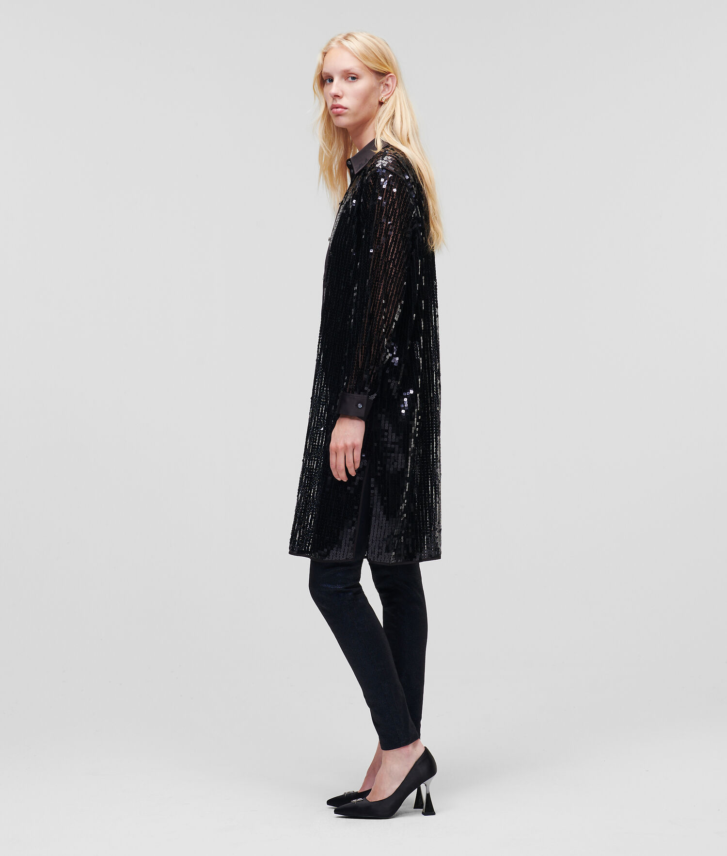 Black Women's Karl Lagerfeld Sequinned Longline Blouses | TH986XREW