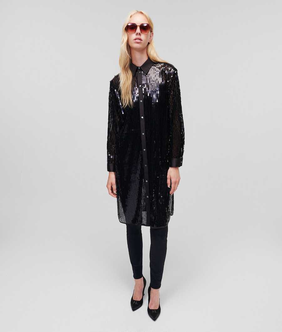 Black Women's Karl Lagerfeld Sequinned Longline Blouses | TH986XREW