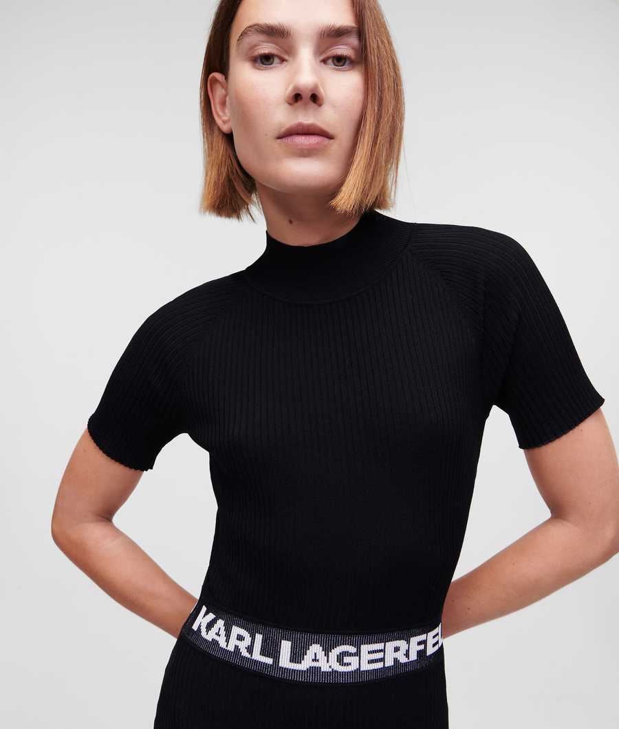 Black Women's Karl Lagerfeld Short-sleeved Karl Logo Knit Dresses | TH679QNGP