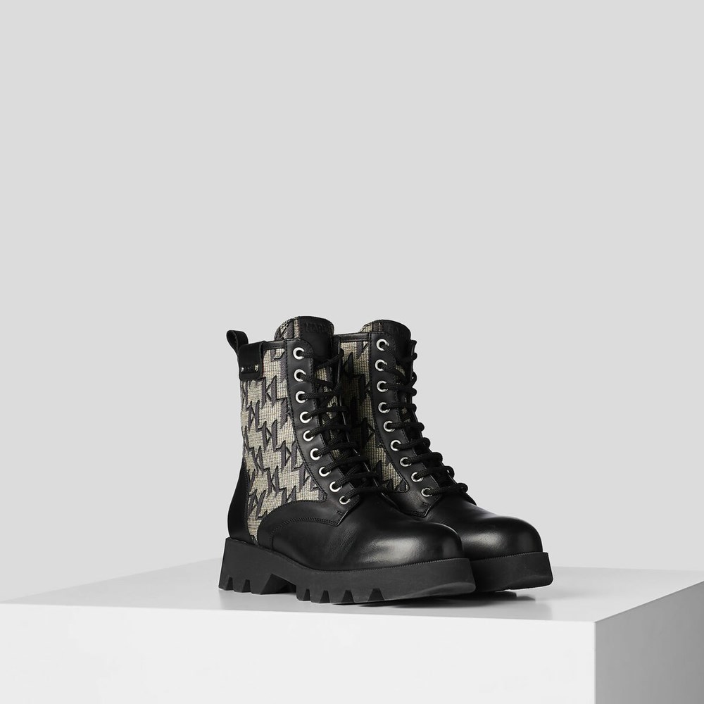 Black Women\'s Karl Lagerfeld Terra Firma Kl Monogram Hi Mix Boots | TH589IHPR