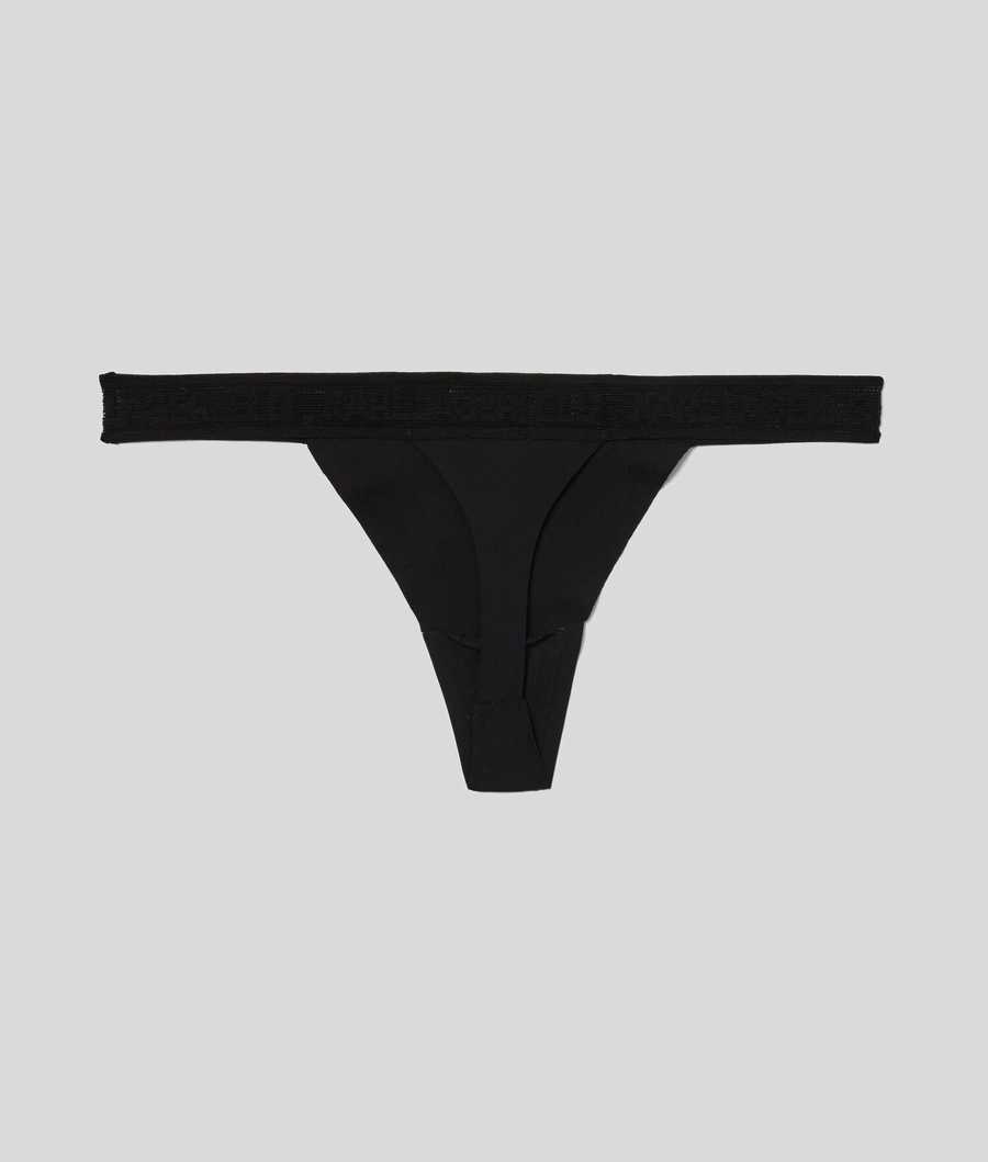 Black Women's Karl Lagerfeld Ultra-light Karl Logo Thong Underwear | TH621VCRQ