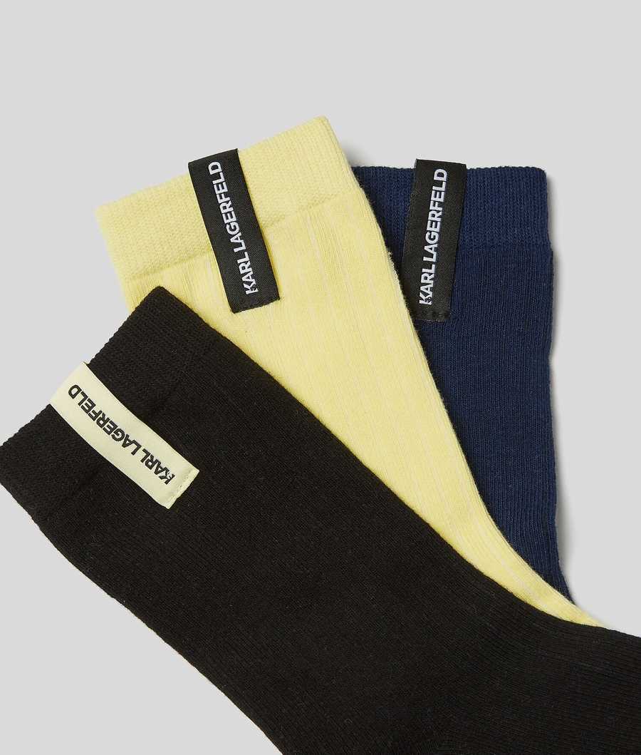 Blue / Black Men's Karl Lagerfeld K/Essential Tag Socks 3 Pack Underwear | TH261HLDM