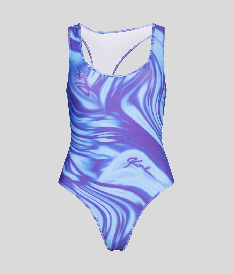 Blue / Light Purple Women's Karl Lagerfeld Swirl-print Swimsuits Beachwear | TH291UYIG