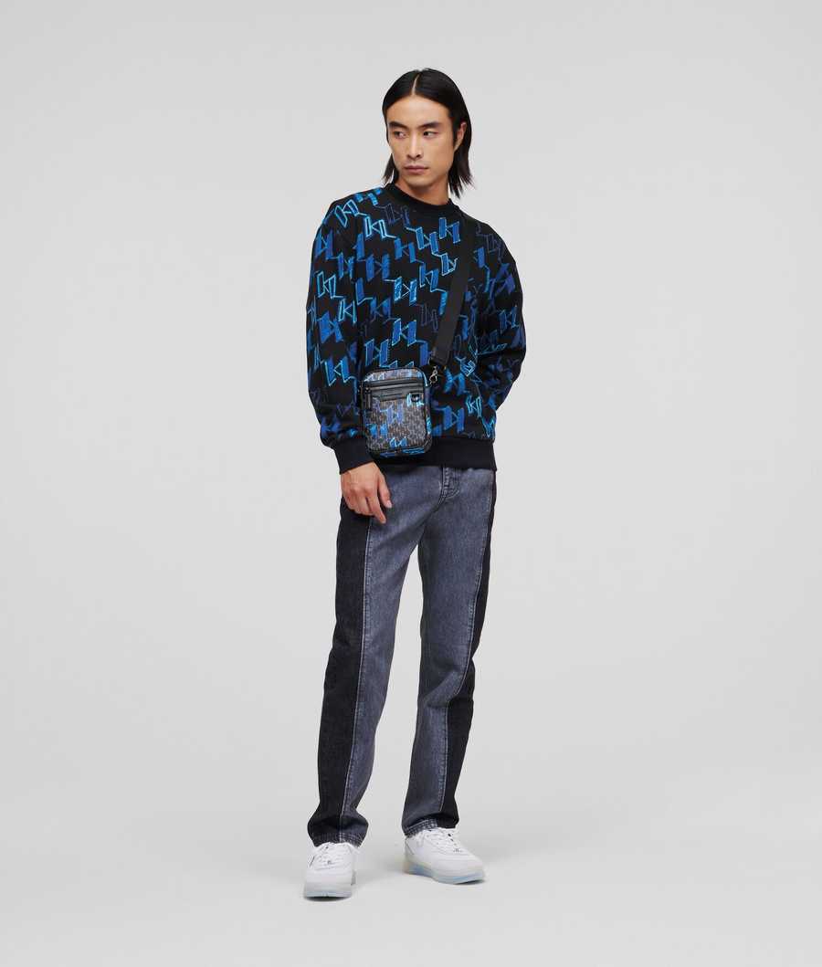 Blue Men's Karl Lagerfeld Graffiti Karl Monogram Sweatshirts | TH716LHPD