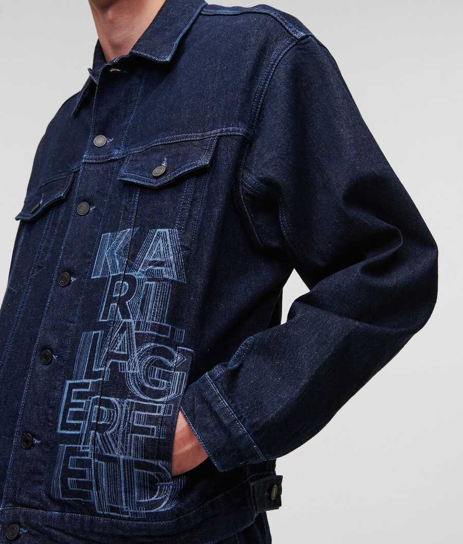 Blue Men's Karl Lagerfeld Karl Logo Denim Jackets | TH382QHAW