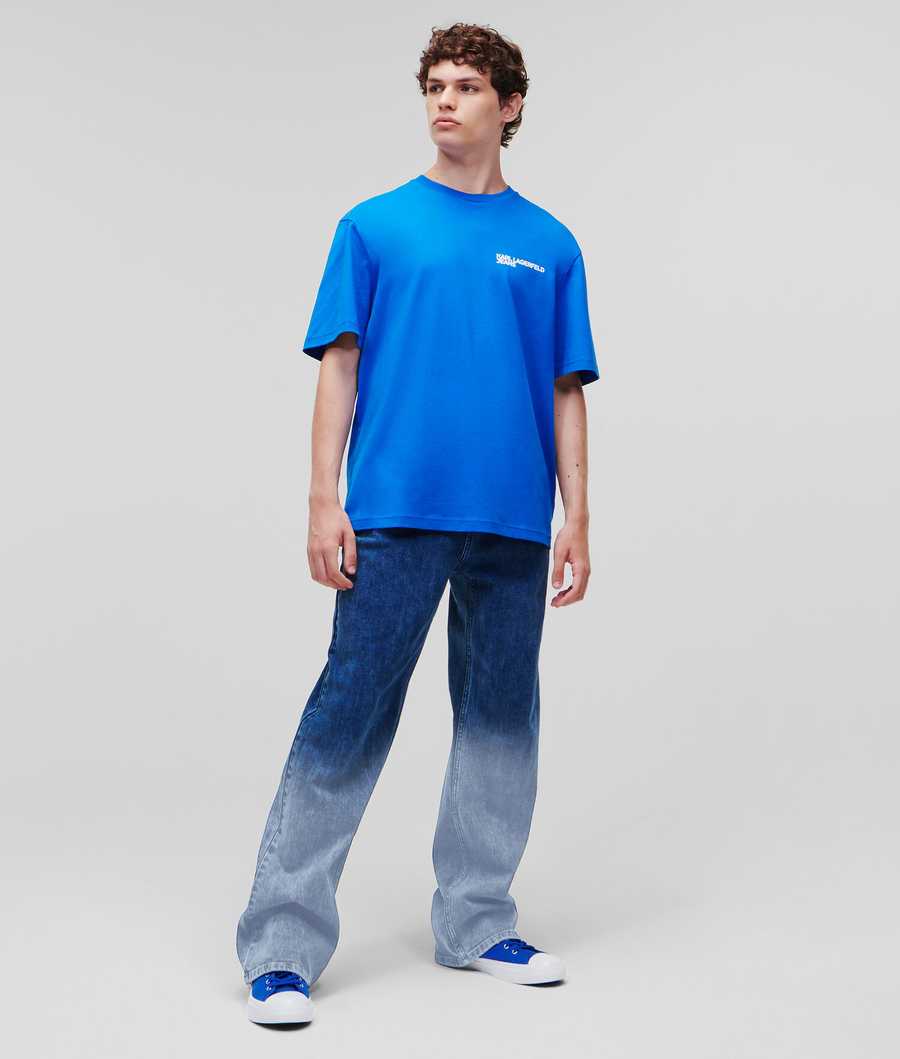 Blue Men's Karl Lagerfeld Klj Box Logo T-Shirts | TH827BWUR