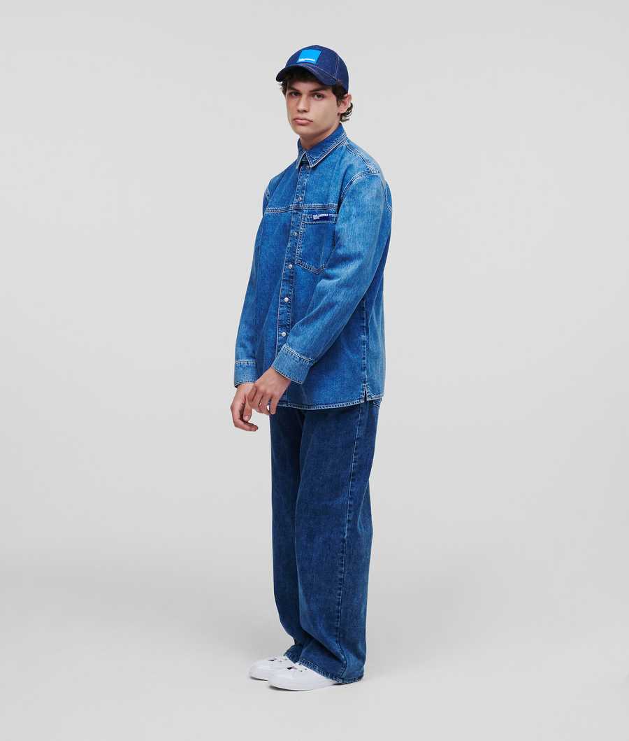 Blue Men's Karl Lagerfeld Klj Denim Shirts | TH407OXAR