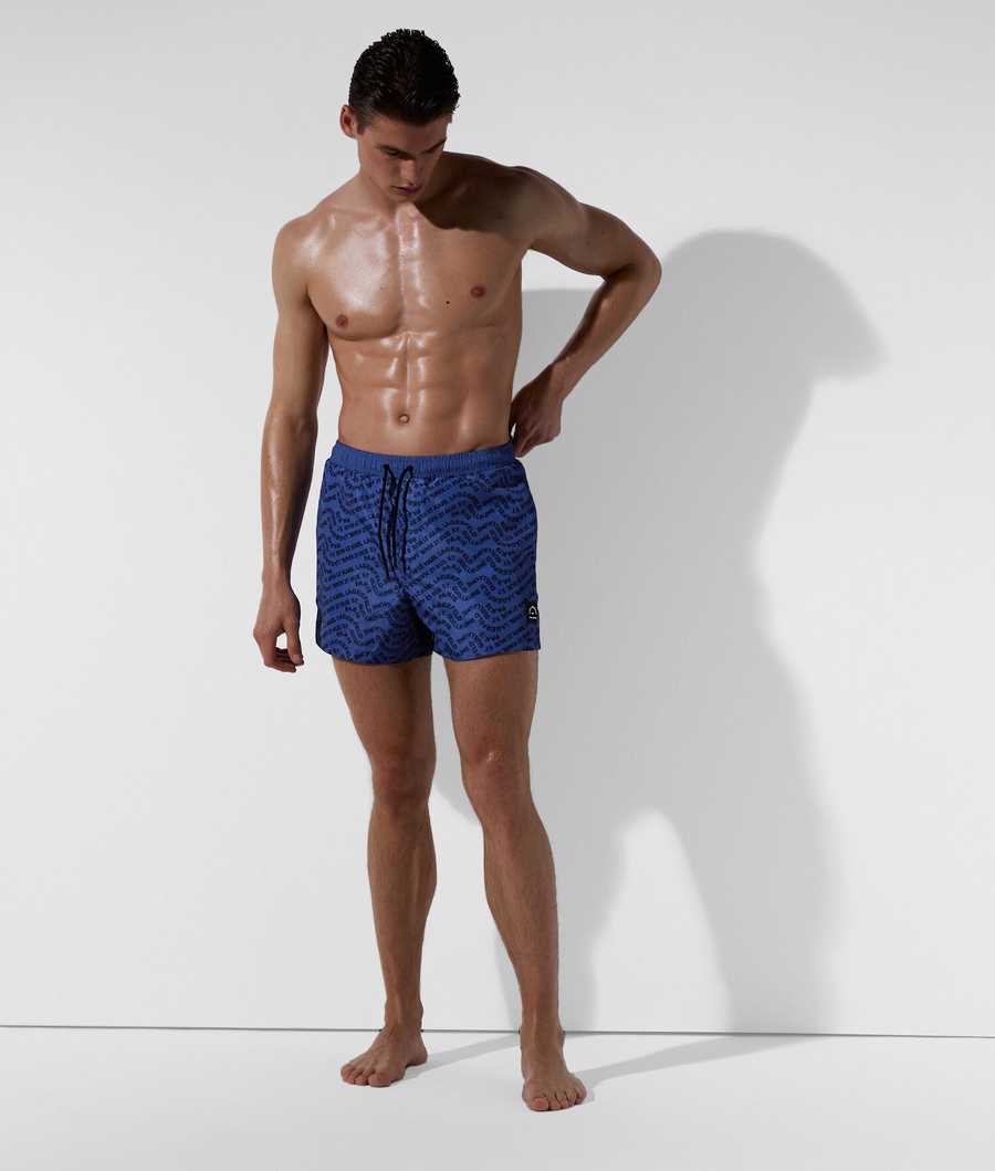 Blue Men's Karl Lagerfeld Wave Karl Logo Board Shorts Beachwear | TH165YFHX