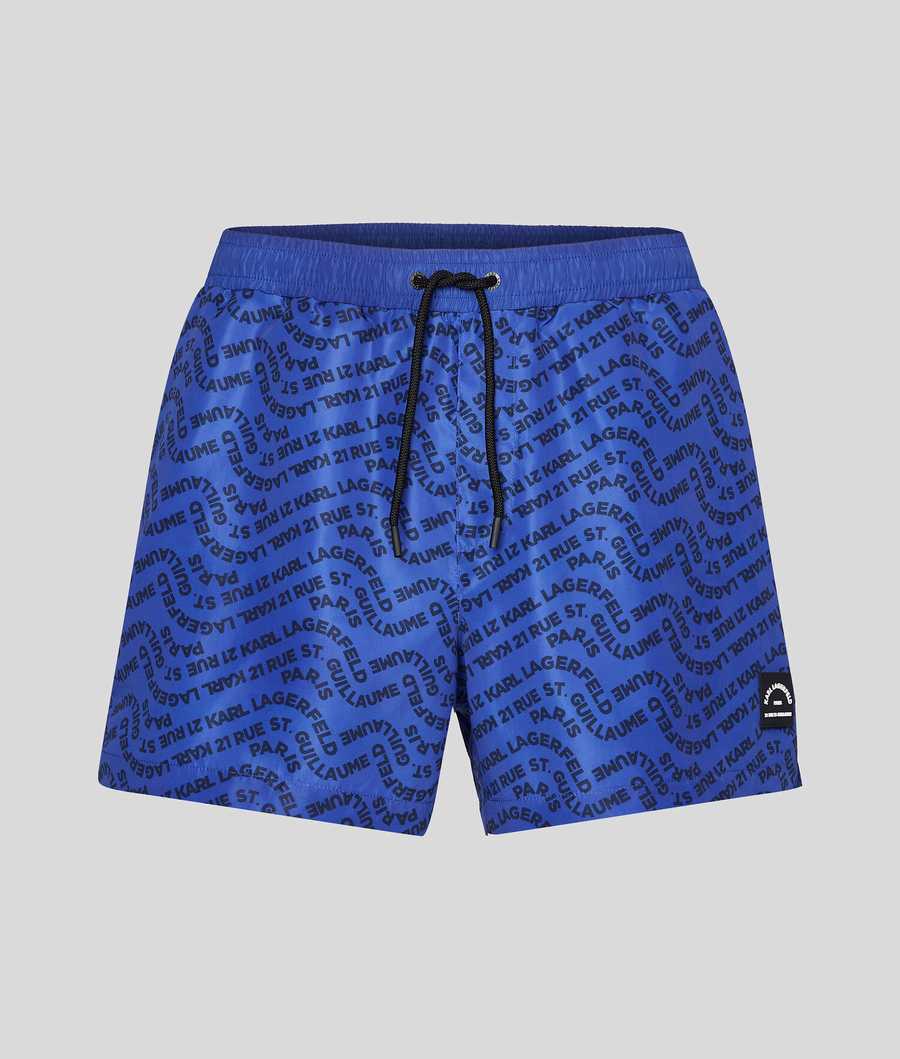 Blue Men\'s Karl Lagerfeld Wave Karl Logo Board Shorts Beachwear | TH165YFHX