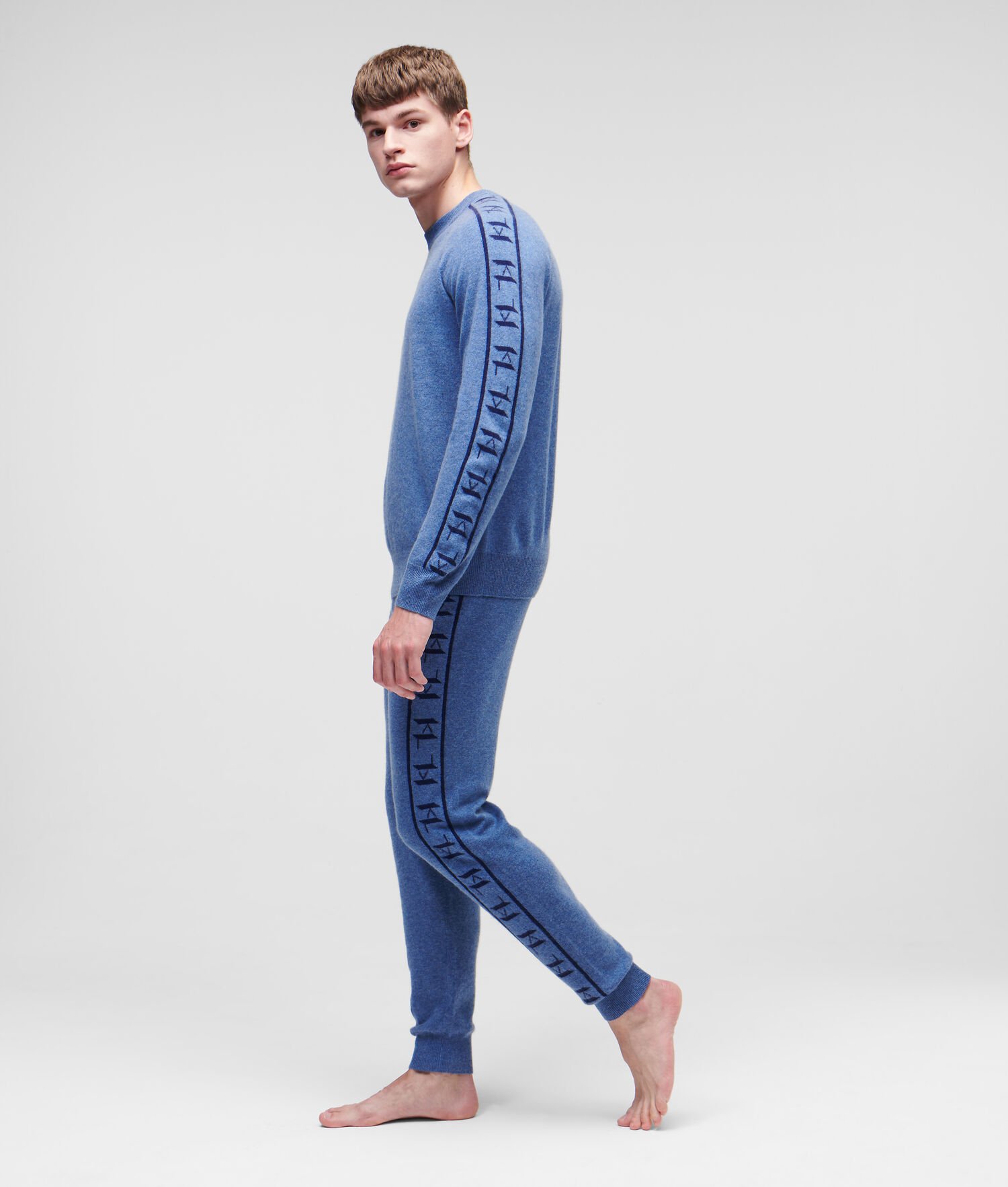 Blue / Navy Men's Karl Lagerfeld Cashmere Kl Monogram Jacquard Sweatpants Loungewear | TH047ETAW