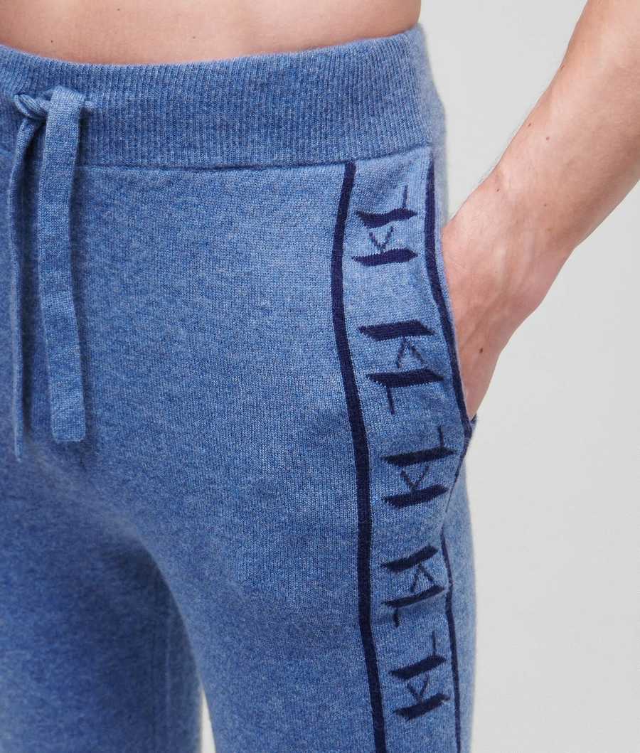 Blue / Navy Men's Karl Lagerfeld Cashmere Kl Monogram Jacquard Sweatpants Loungewear | TH047ETAW