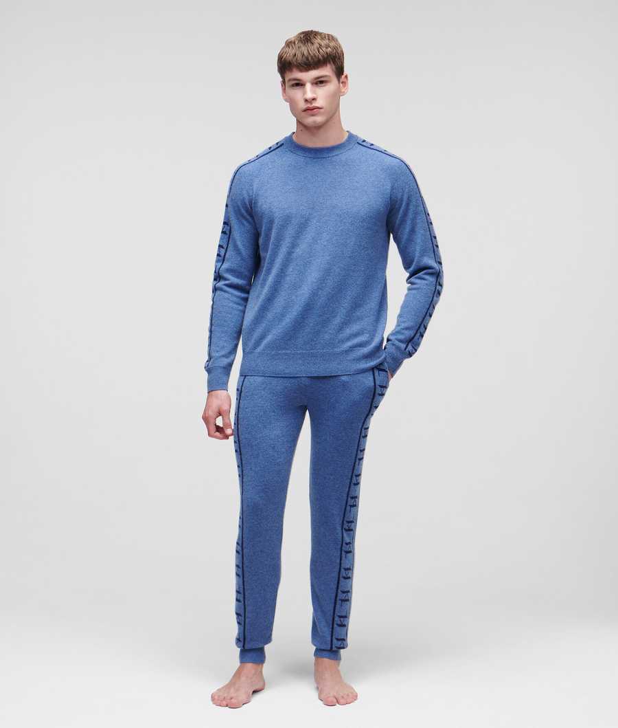 Blue / Navy Men's Karl Lagerfeld Cashmere Kl Monogram Jacquard Sweatpants Loungewear | TH047ETAW