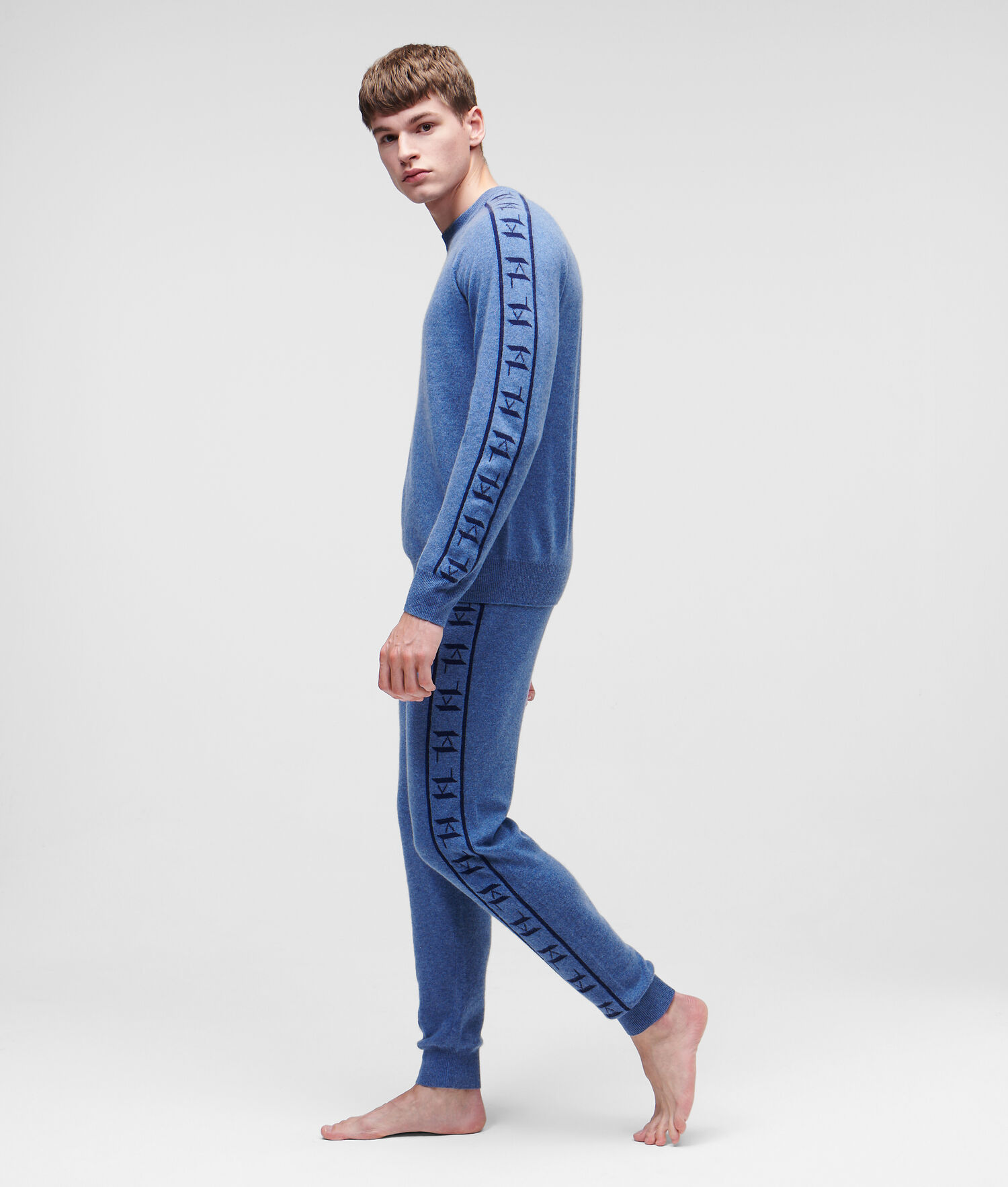 Blue / Navy Men's Karl Lagerfeld Cashmere Kl Monogram Jacquard Sweater Loungewear | TH795QSGY