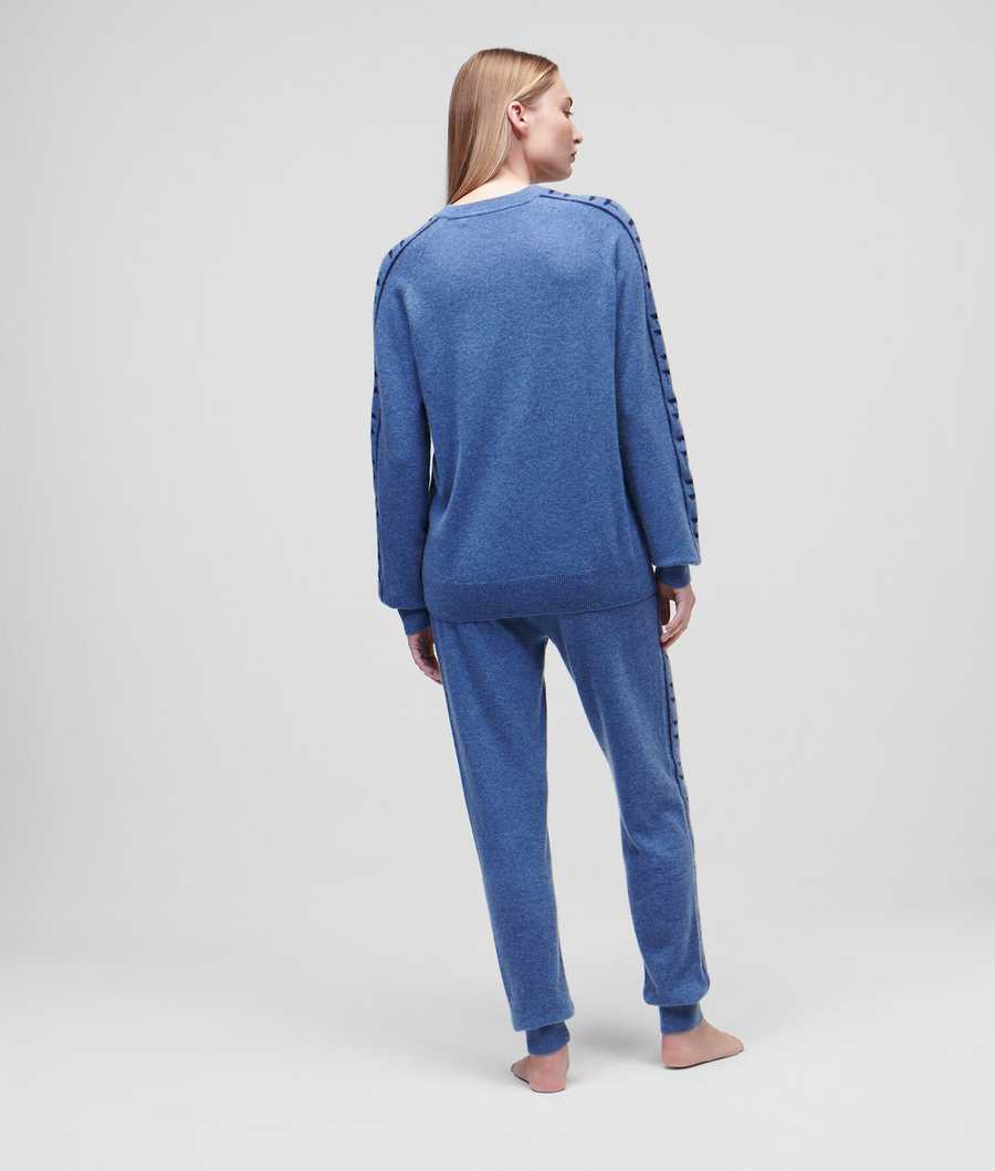 Blue / Navy Women's Karl Lagerfeld Cashmere Kl Monogram Jacquard Sweater Loungewear | TH240GKVP