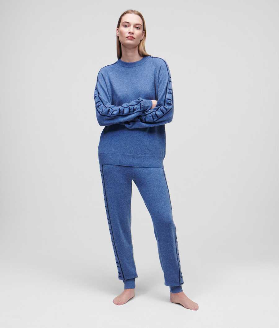 Blue / Navy Women's Karl Lagerfeld Cashmere Kl Monogram Jacquard Sweater Loungewear | TH240GKVP