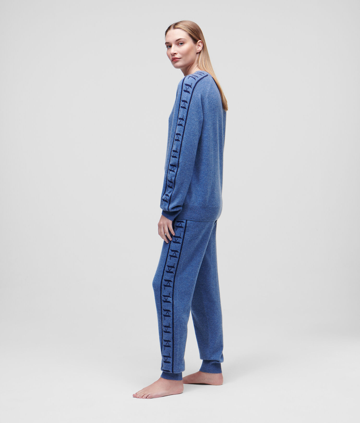 Blue / Navy Women's Karl Lagerfeld Cashmere Kl Monogram Jacquard Sweater Loungewear | TH240GKVP