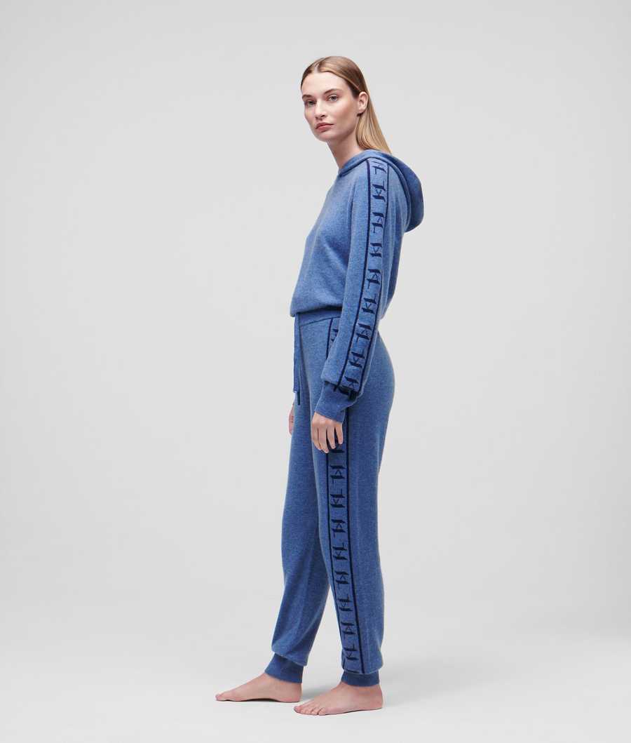 Blue / Navy Women's Karl Lagerfeld Cashmere Kl Monogram Jacquard Sweatpants Loungewear | TH523RKJW