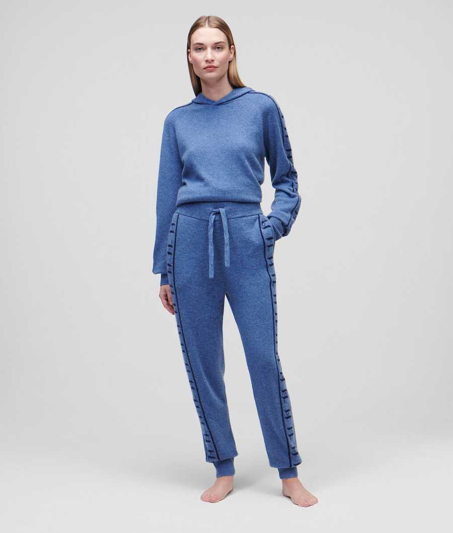 Blue / Navy Women's Karl Lagerfeld Cashmere Kl Monogram Jacquard Sweatpants Loungewear | TH523RKJW