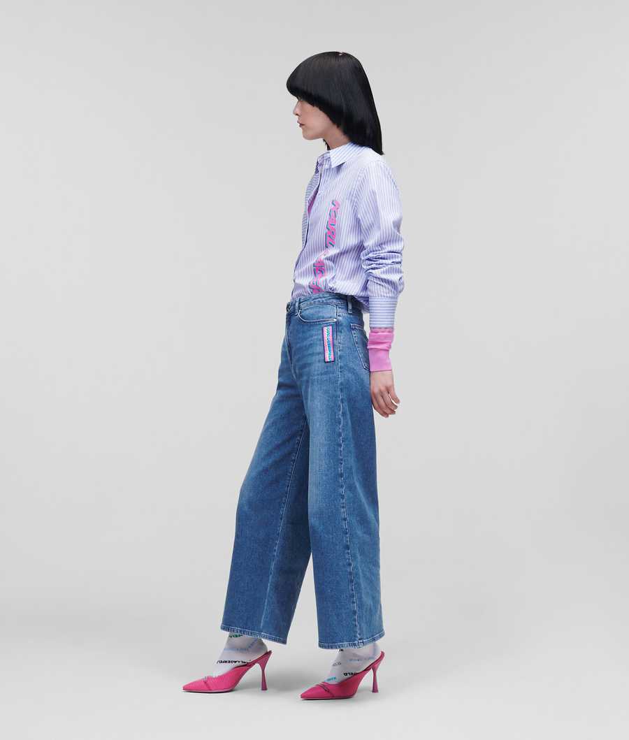 Blue Women's Karl Lagerfeld Blue Denim Culottes Jeans | TH697FOUP