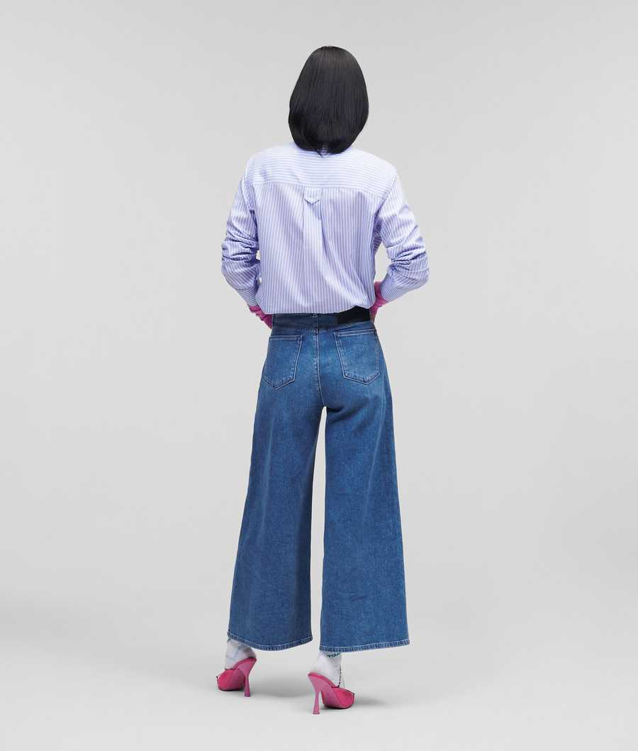 Blue Women's Karl Lagerfeld Blue Denim Culottes Jeans | TH697FOUP