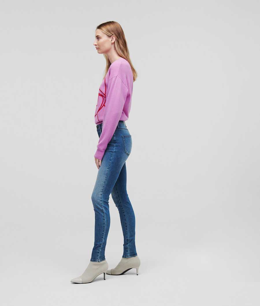 Blue Women's Karl Lagerfeld High-waisted Skinny Jeans | TH253GWFX