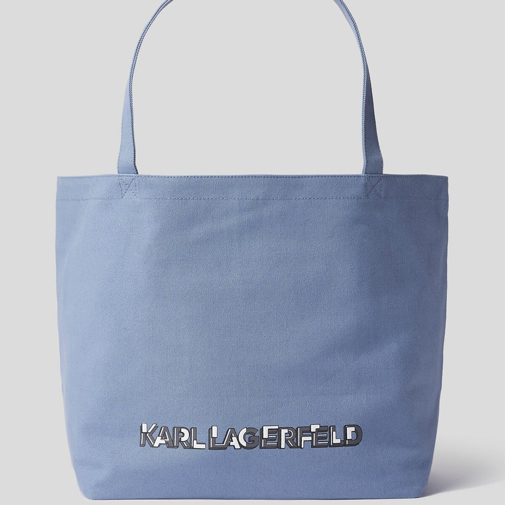 Blue Women's Karl Lagerfeld K/Heroes Canvas Shopper Tote Bags | TH789KOJC