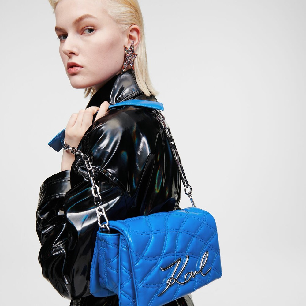 Blue Women's Karl Lagerfeld K/Signature Soft Quilted Shoulder Bags | TH239YWEV