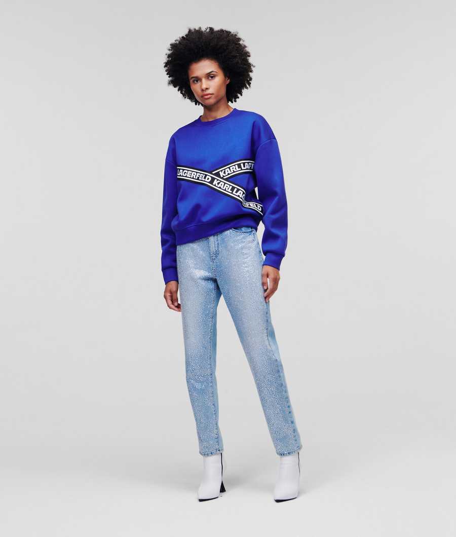 Blue Women's Karl Lagerfeld Karl Logo Cropped Sweatshirts | TH493VSXF