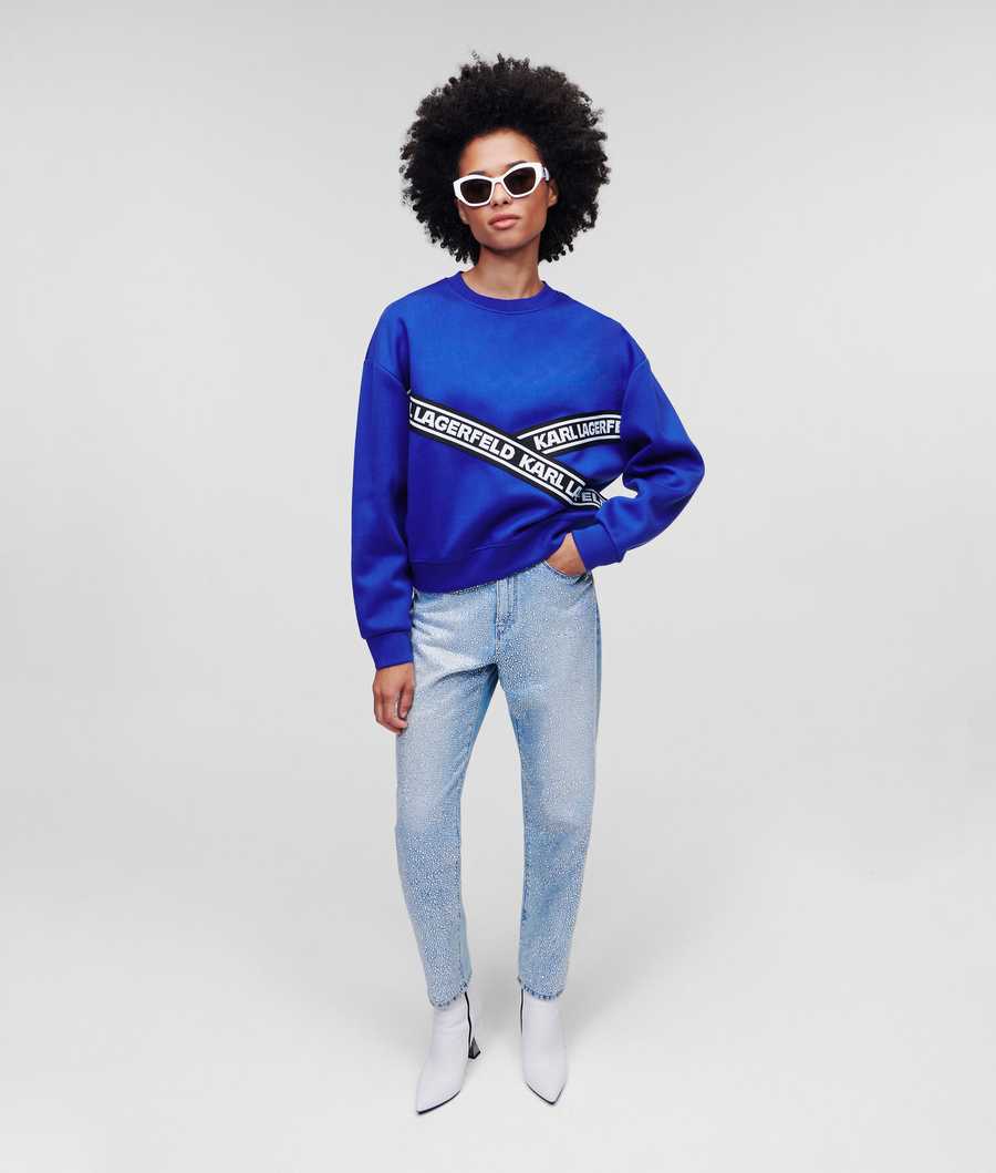 Blue Women's Karl Lagerfeld Karl Logo Cropped Sweatshirts | TH493VSXF