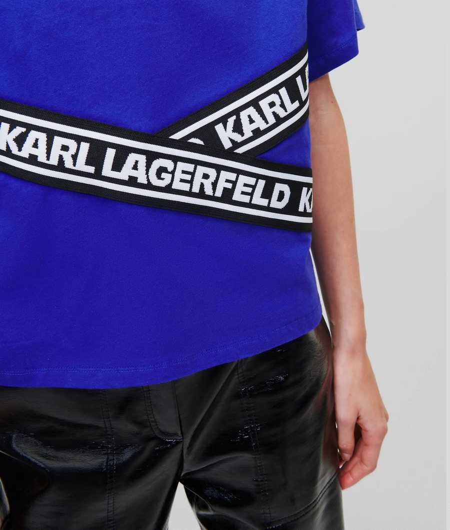 Blue Women's Karl Lagerfeld Karl Logo Tape T-Shirts | TH481BWIM