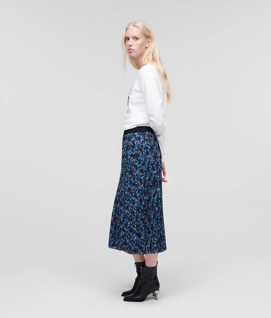 Blue Women's Karl Lagerfeld Orchid Print Midi Skirts | TH281EQZR