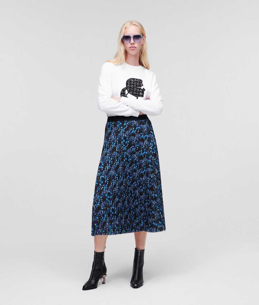 Blue Women's Karl Lagerfeld Orchid Print Midi Skirts | TH281EQZR